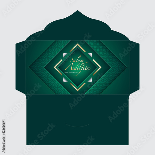 Hari Raya festive packet template design. Malay word selamat hari raya aidilfitri and maaf zahir & batin that translates to wishing you a joyous hari raya and may you forgive us