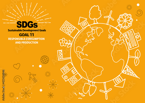 SDGs GOAL11のための指定色シンプル線画(英語）