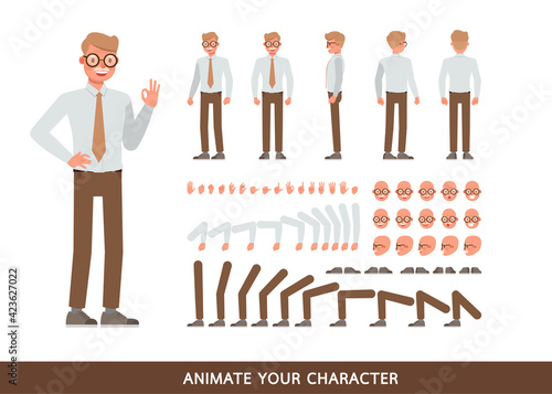 Old businessman wear white white and brown necktie character vector design. Create your own pose.