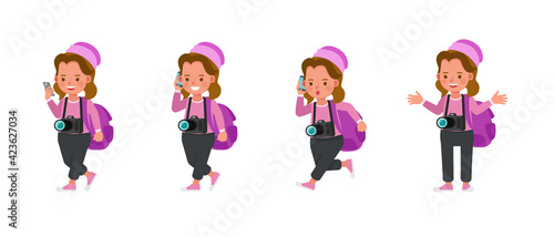 Photographer kid girl character vector design. Presentation in various action. no3