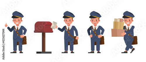 Postman kid boy character vector design. Presentation in various action. no2