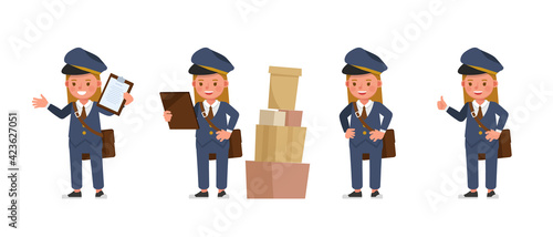 Postwoman kid girl character vector design. Presentation in various action.