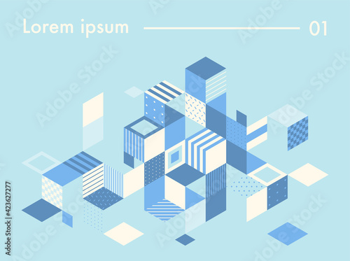 Squares with various patterns spread out to create cubes. Simple pattern design template.