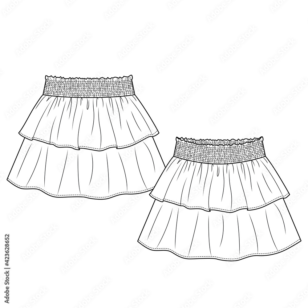 Girls Short fashion flat sketch template. Technical Fashion Illustration.  Paperbag elastic waist. Front Bow and Apply Pocket Stock Vector Image & Art  - Alamy