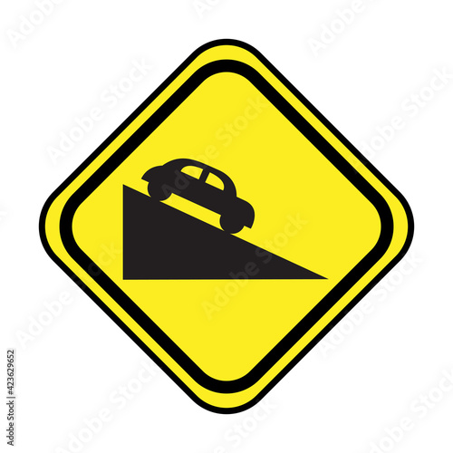 Traffic signs steep descent ahead stock vector illustration