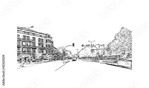 Building view with landmark of Potsdam is the 
city in Germany. Hand drawn sketch illustration in vector.