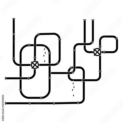 Water pipes in cartoon style. Water drop background. Water pipes breakthrough. Stock vector image. EPS 10.