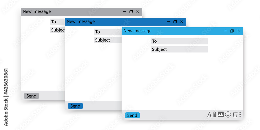 Empty email window. Flat online computer communication concept. Blank screen isolated. Stock image. EPS 10.