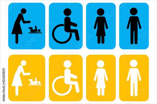 Illustration with woman man disabled colored. Female symbol. Vector icon. Stock image. EPS 10.