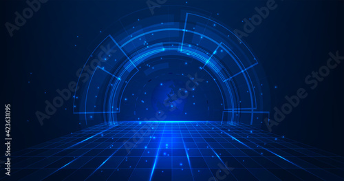 Technology background.Futuristic digital technology concept background. dark blue background with various technology.Virtual 3d Illustration.