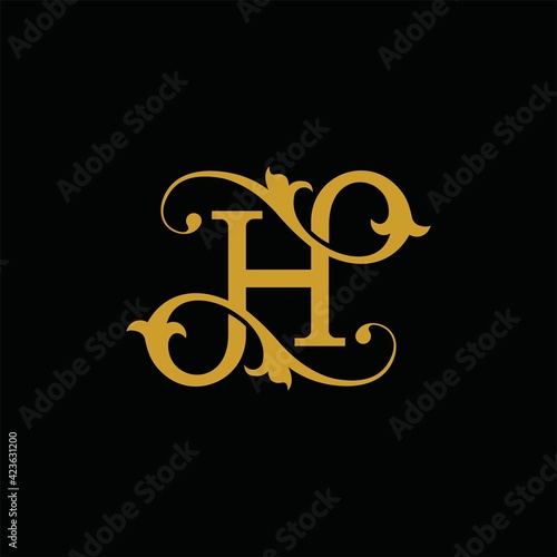 Gold letter H. Vintage golden flower ornament initial letters. Alphabet. Logo vector © RK151 Berthoud