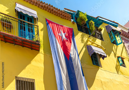 Scenic colorful Old Havana streets in historic city center of Havana Vieja near Paseo El Prado and Capitolio photo