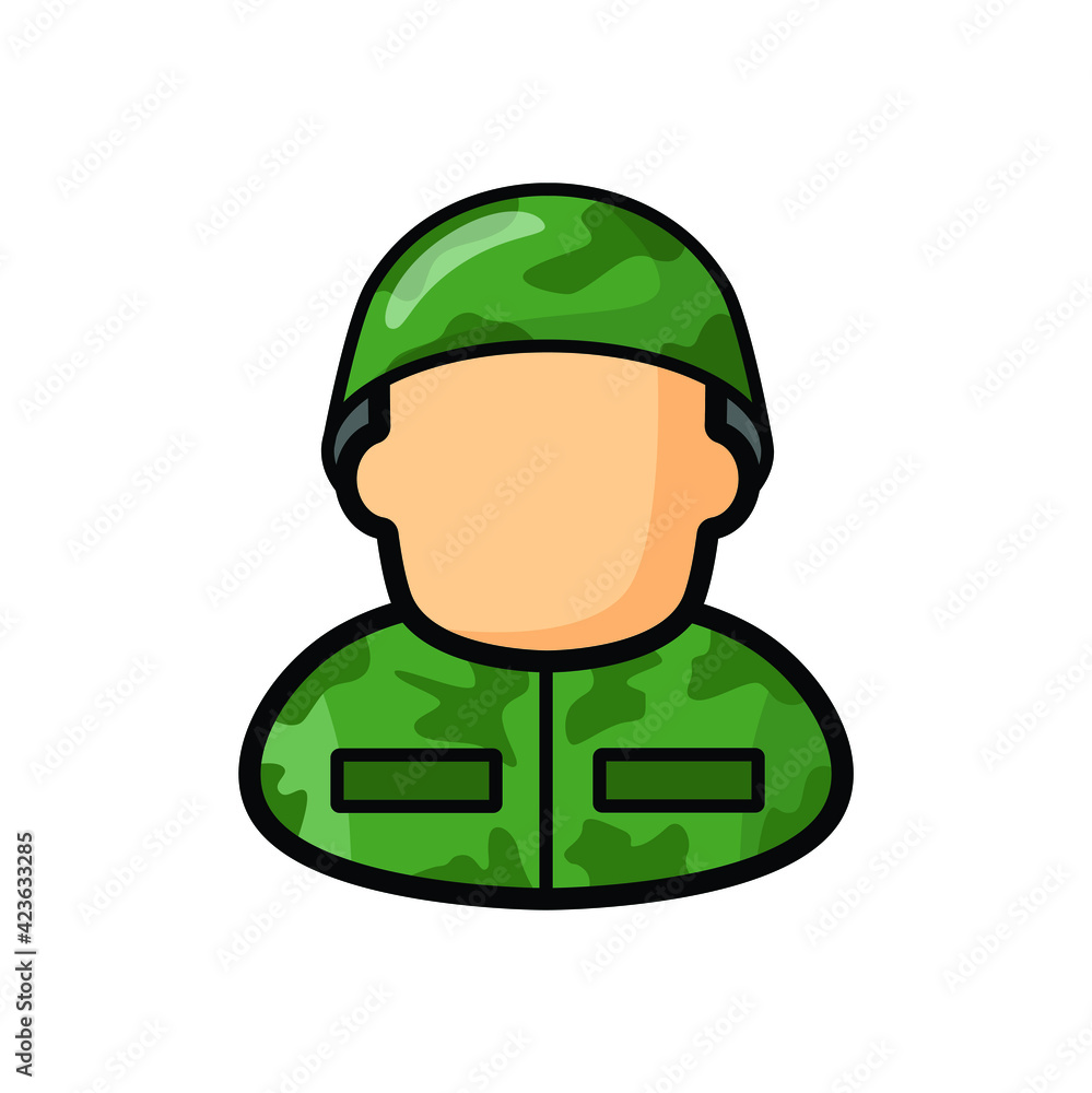 Soldier icon vector isolated on white background. Simple person designed illustration. Soldier icon vector isolated on white background. Simple person designed illustration.