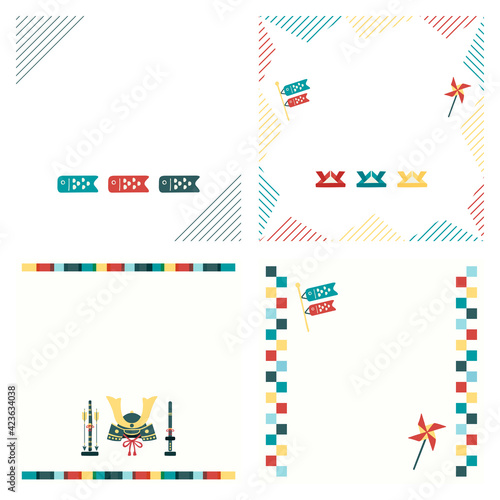 オシャレな子供の日のバナーセット、文字無し─正方形/ Elegant Children's Day Banner Set-Square (No Text) - Vector Image