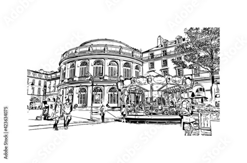 Obraz na płótnie Building view with landmark of Rennes is the
city in France. Hand drawn sketch illustration in vector. w salonie