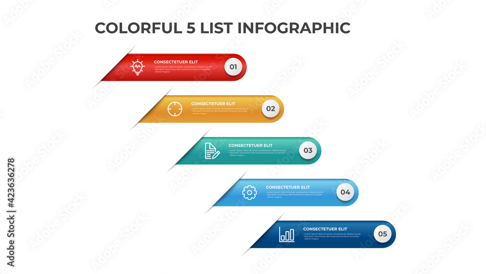 Obraz premium 5 points of list diagram layout, colorful infographic element template vector