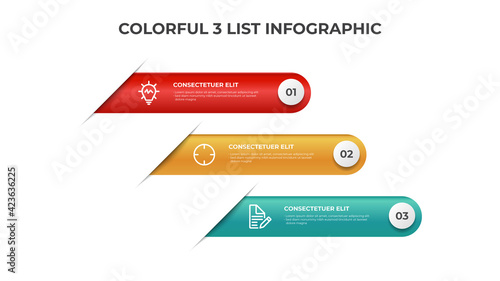 3 points of list diagram layout, colorful infographic element template vector