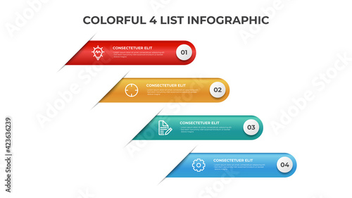 4 points of list diagram layout, colorful infographic element template vector