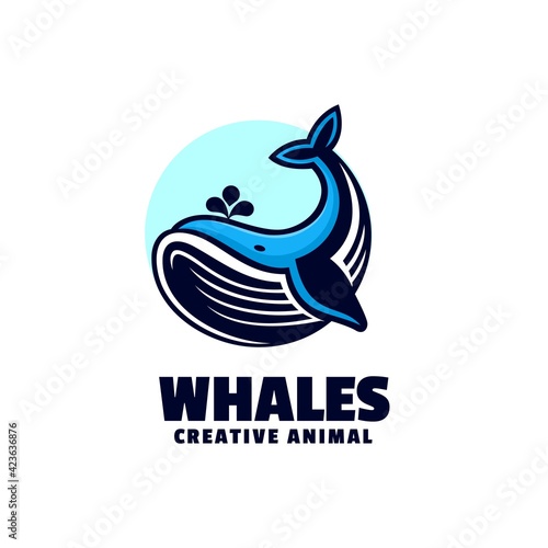 Vector Logo Illustration Whale Simple Mascot Style.
