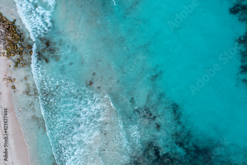 Aerial View of Tropical Water with Sandy Beach Shore