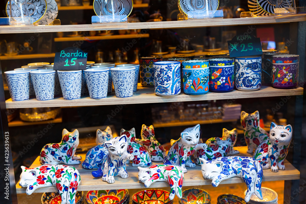 Ceramic souvenirs on the market in Istanbul. Turkey