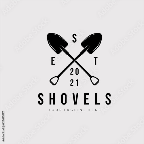 mining shovel vintage logo template vector illustration design. simple shovel, mining tool, coal, gravel, spade logo concept