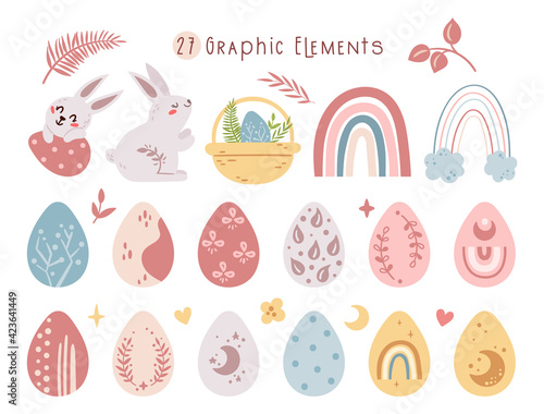 Easter kids pastel clipart set - vector illustration