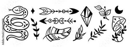 Boho line mystical and magical signs set