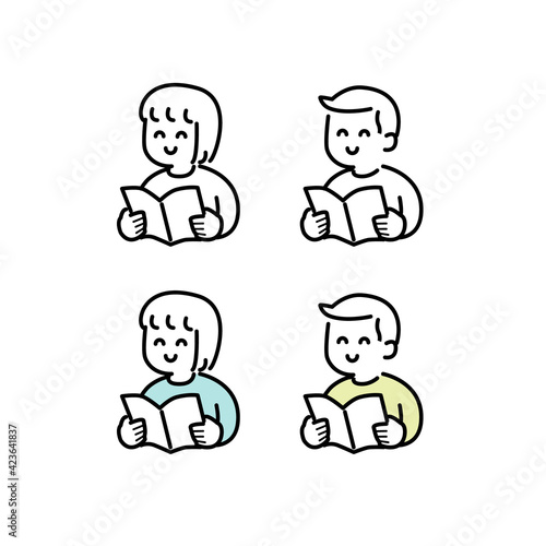 本を読む子供たちイラスト素材