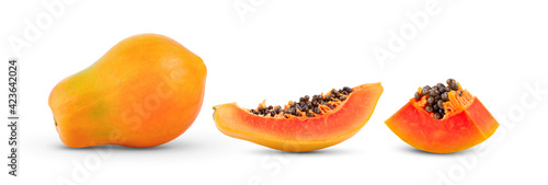 ripe papaya fruit on white background