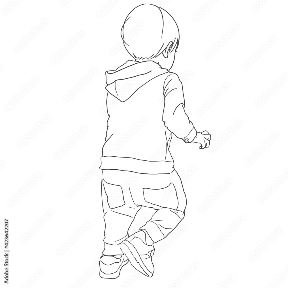 Obraz premium 走る子供の後ろ姿の線画