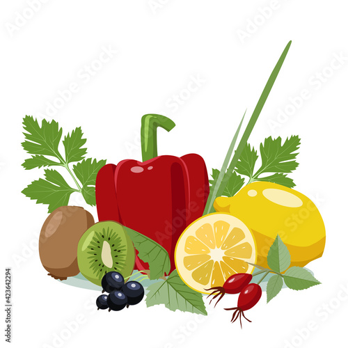 Fototapeta Naklejka Na Ścianę i Meble -  Food sources of vitamin C