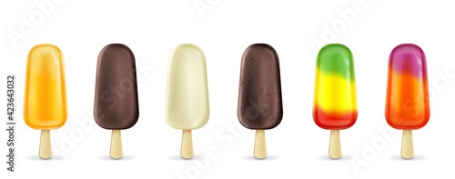 Fruit ice cream lolly on stick fruity popsicle set