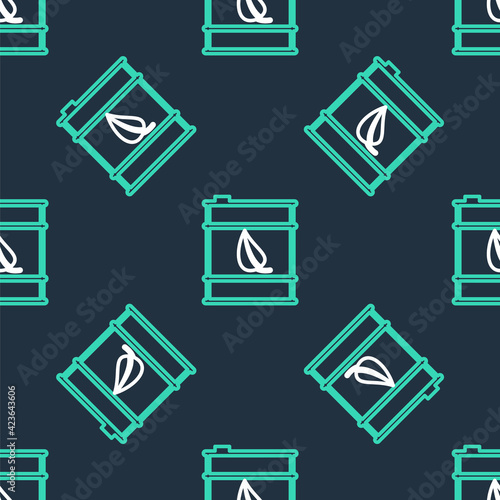 Line Bio fuel barrel line icon isolated seamless pattern on black background. Eco bio and canister. Green environment and recycle. Vector