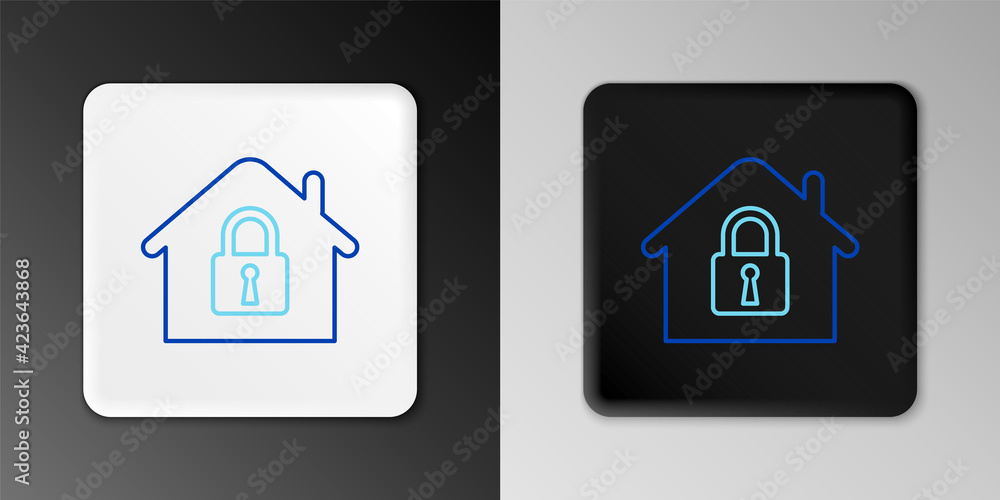 Line House under protection icon isolated on grey background. Home and lock. Protection, safety, security, protect, defense concept. Colorful outline concept. Vector Line House under protection icon isolated on grey background. Home and lock. Protection, safety, security, protect, defense concept. Colorful outline concept. Vector
