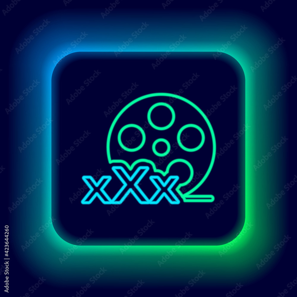 Glowing neon line Film reel with inscription Sex icon isolated on black background. Age restriction symbol. 18 plus content sign. Adult channel. Colorful outline concept. Vector Glowing neon line Film reel with inscription Sex icon isolated on black background. Age restriction symbol. 18 plus content sign. Adult channel. Colorful outline concept. Vector