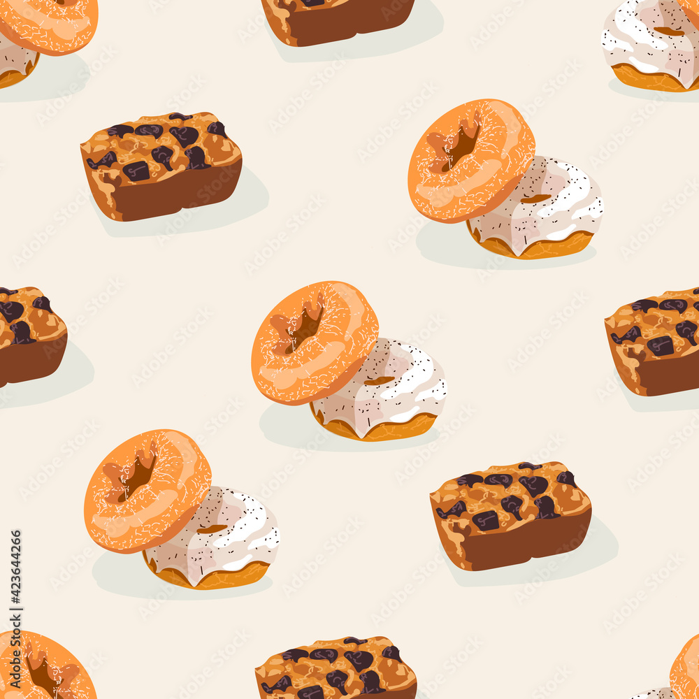 Freshly bakery products seamless pattern cartoon vector illustration Freshly bakery products seamless pattern cartoon vector illustration