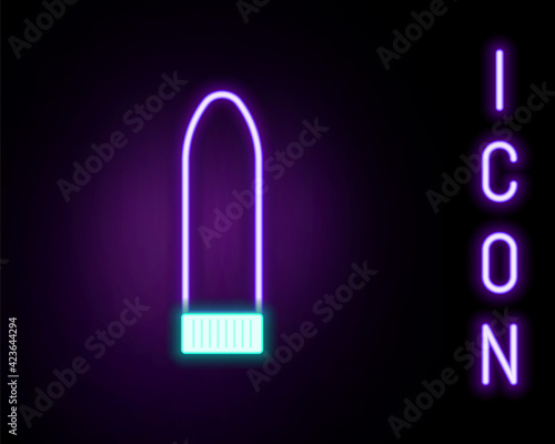 Glowing neon line Dildo vibrator for sex games icon isolated on black background. Sex toy for adult. Vaginal exercise machines for intimate. Colorful outline concept. Vector