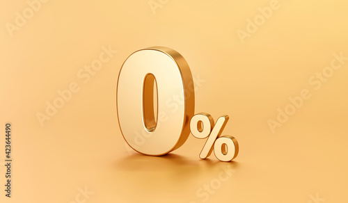 Fotografi Zero percentage gold sign and sale discount on golden background with special offer rate
