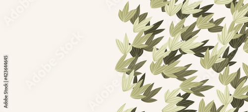 Floral web banner with drawn color exotic leaves. Nature concept design. Modern floral compositions with summer branches. Vector illustration on the theme of ecology, natura, environment