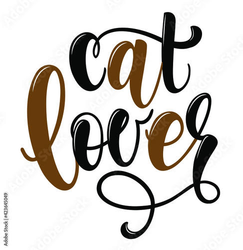 Cat lover handwritten sign. Modern brush lettering. Cute slogan about cat. Phrase for wall decor, poster design, postcard, t-shirt print or mug print. Meow power. Vector isolated illustration