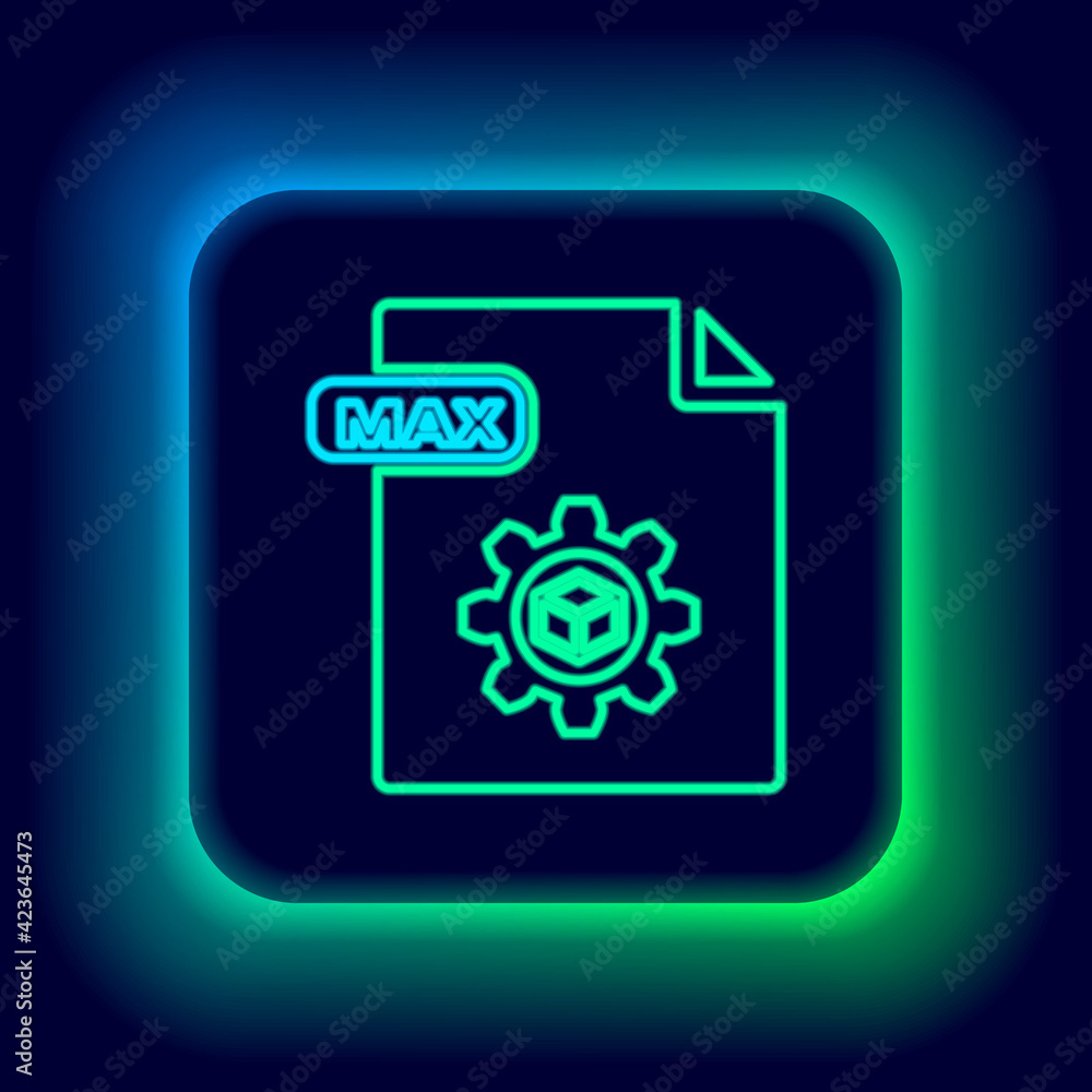 Glowing neon line MAX file document. Download max button icon isolated on black background. MAX file symbol. Colorful outline concept. Vector Glowing neon line MAX file document. Download max button icon isolated on black background. MAX file symbol. Colorful outline concept. Vector