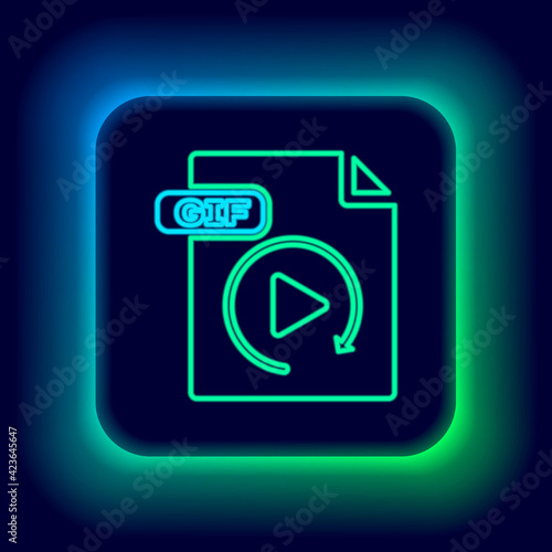 Glowing neon line GIF file document. Download gif button icon isolated on black background. GIF file symbol. Colorful outline concept. Vector