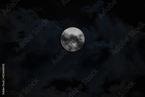 Full Moon, Supermoon, Worm Moon with Clouds