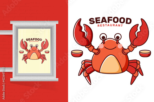 Seafood restaurant logo template with crab