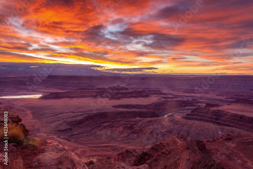 Dramatic skies over sunrise at Dead Horse Point State Park near Moab, Utah