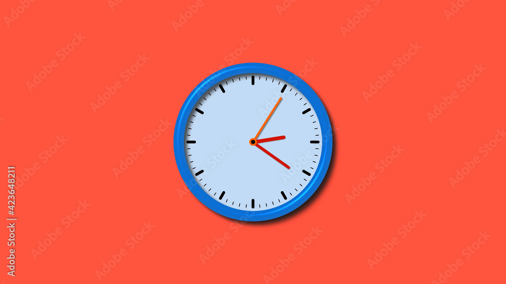 Blue color counting down 3d wall clock isolated on red background, 3d wall clock Blue color counting down 3d wall clock isolated on red background, 3d wall clock
