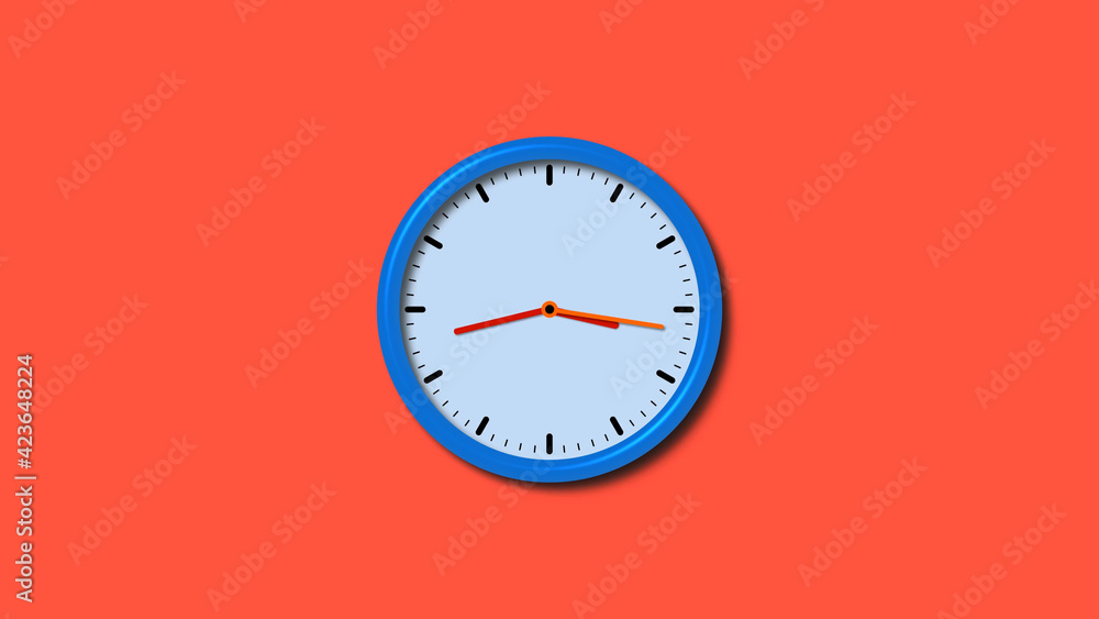 Blue color counting down 3d wall clock isolated on red background, 3d wall clock Blue color counting down 3d wall clock isolated on red background, 3d wall clock