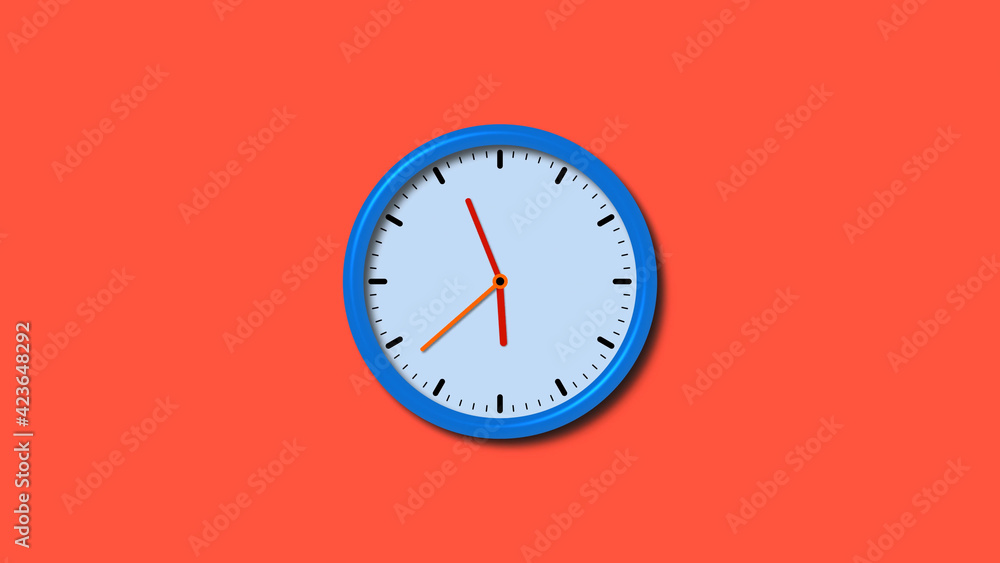 Blue color counting down 3d wall clock isolated on red background, 3d wall clock Blue color counting down 3d wall clock isolated on red background, 3d wall clock