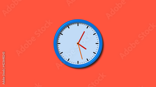 Blue color counting down 3d wall clock isolated on red background, 3d wall clock
